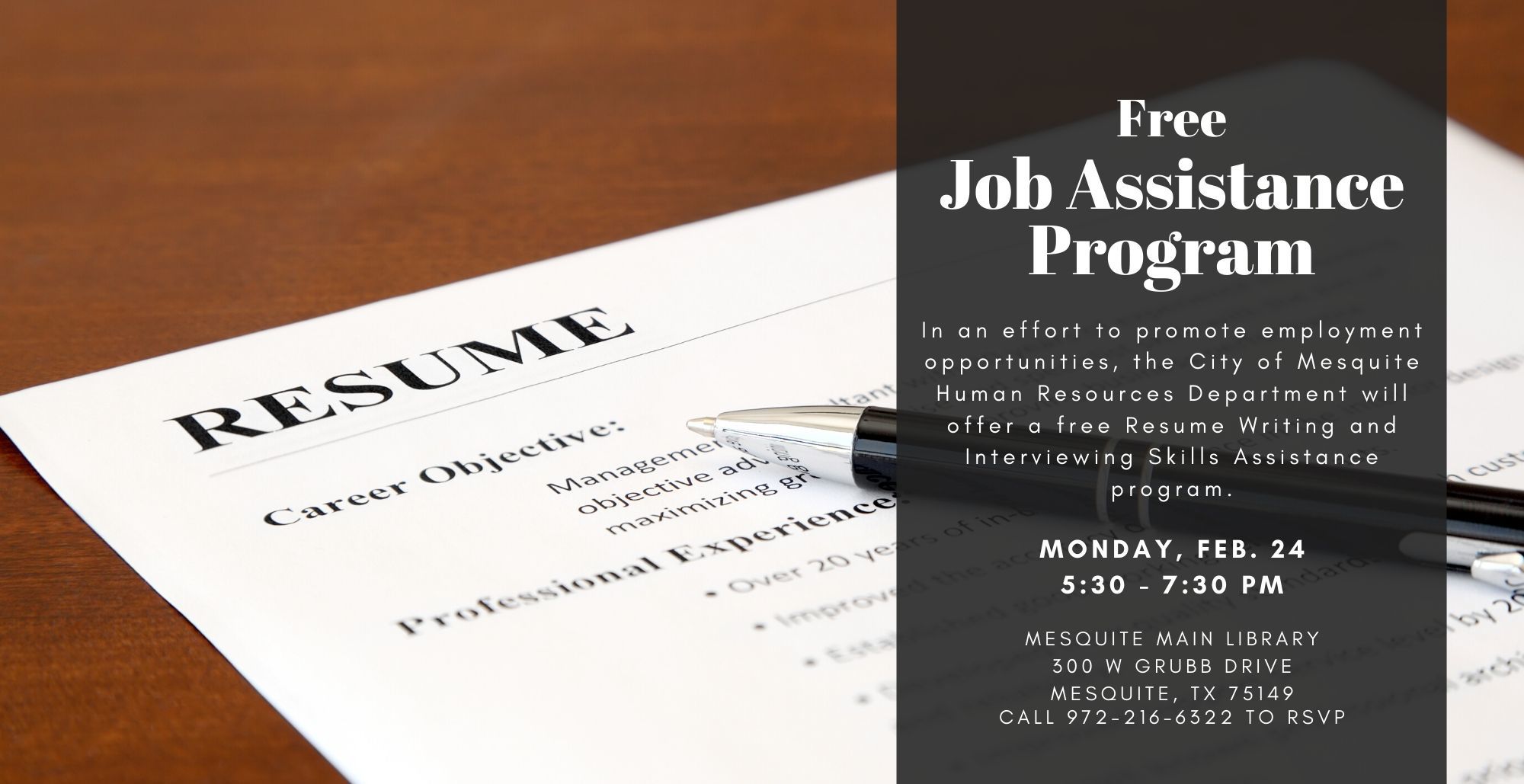 City of Mesquite Human Resources to offer free job assistance program